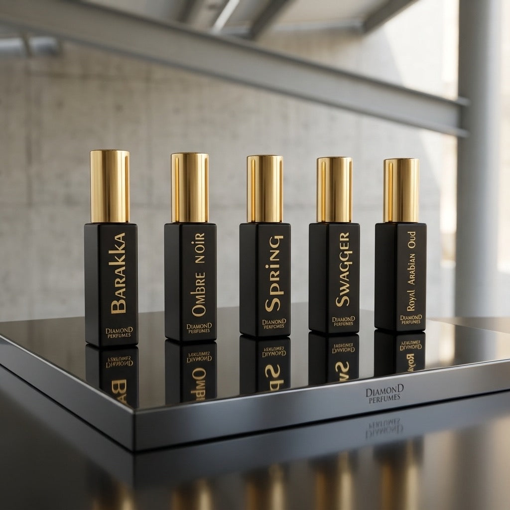 5 premium 10ml perfumes for every journey, wherever you go. This collection includes luxurious Ouds, refreshing fresh scents, and elegant French fragrances. Compact, long-lasting, and perfect for travel, daily use, gifting, or every mood and occasion.